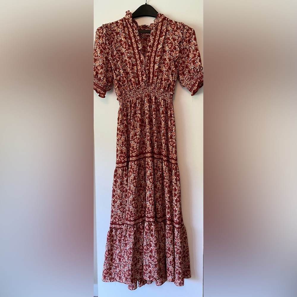Max Studio Smocked Floral Print Maxi Dress